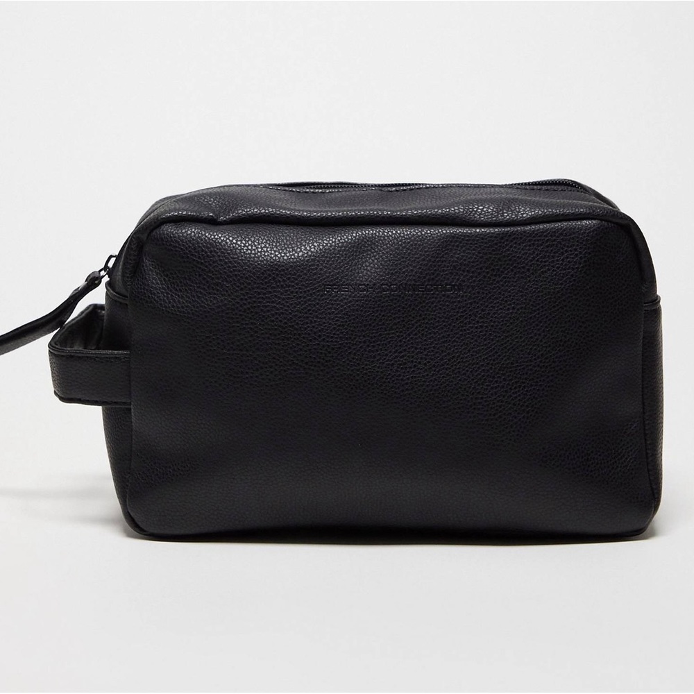 🇬🇧 FCUK bag👝: vegan leather, unisex, matte black, travel case, cosmetic bag